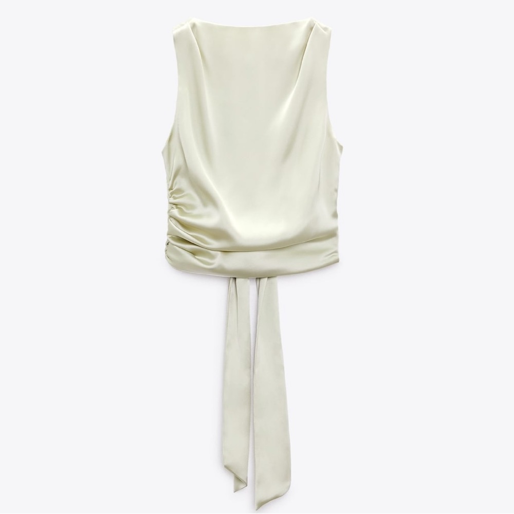 Zara open back satin effect top. Size: XS. Color: Light Green